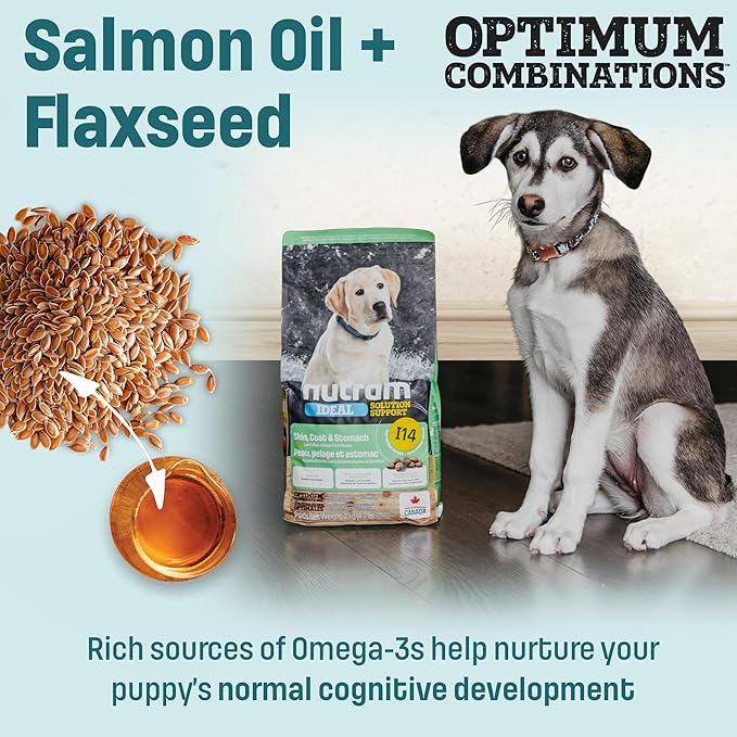 Nutram I14 Puppy Dog Food with Lamb & Brown Rice - Skin, Coat & Sensitive Stomach Dog Food with Pumpkin, Omega-3 Rich Salmon Oil & Flaxseed for Shiny Coat & Immunity - Chicken Free Puppy Food (4.4 lb)