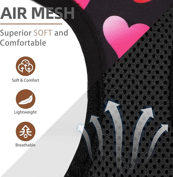 PUPTECK Valentine Dog Harness and Leash Set for Small Medium Dogs No Pull Step-in Soft Mesh Puppy Cat Vest Valentine Harnesses Reflective at Night, Black&Pink, S