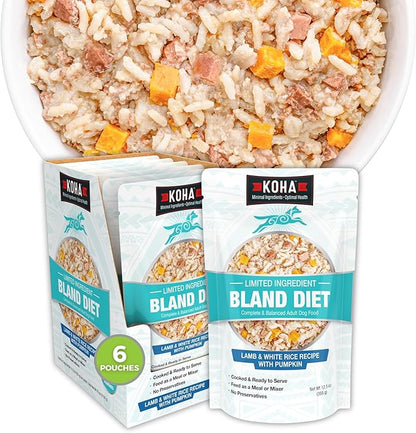 KOHA Pet Limited Ingredient Bland Diet for Dogs, Lamb and White Rice Recipe Sensitive Stomach Wet Dog Food, Gentle Formula Easy to Digest Bland Diet Dog Food, Pack of 6