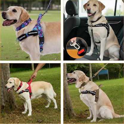 Annchwool No Pull Dog Harness,Heavy Duty Reflective Collar & Leash Set-Leash with Double Handle & Car Seatbelt Clip-Easy Control for Walking Training Medium Large Size Dogs(Brown,L)