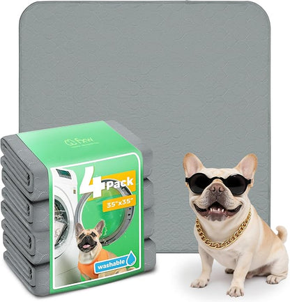 FXW Washable Pee Pads for Dogs, Leak-Proof & Non-Slip, Specifically Designed for Potty Training, 35" Square, Gray, 4 Packs