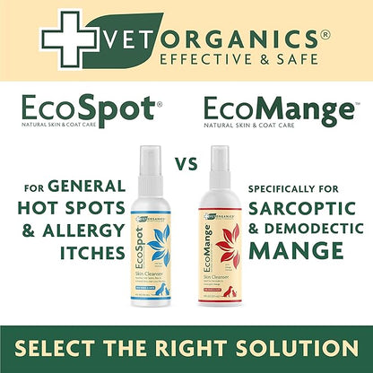 Vet Organics Hot Spot Spray for Dogs and Cats – EcoSpot 4 Oz. Natural Skin Soother Solution for Cat and Dog Allergy Support, Itch Relief, Rashes, and Raw Skin – Cat and Dog Health Supplies