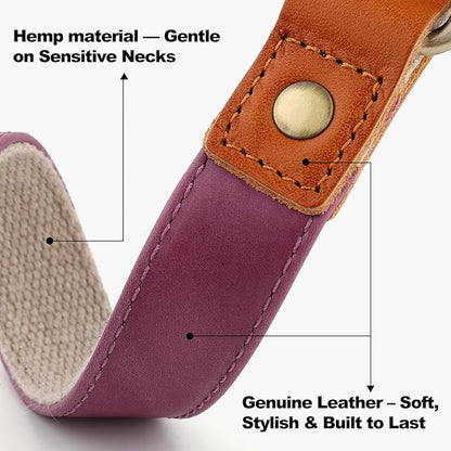 Plutus Pet Genuine Leather & Hemp Dog Collar – Adjustable Heavy Duty Pet Collar with Quick Release Metal Buckle, Soft & Stylish for Puppy and Small, Medium, Large Dogs (Purple, XS)