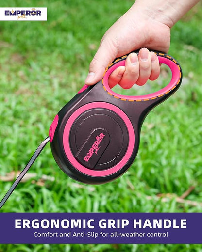 Emperor Pets 26 ft Retractable Dog Leash - Heavy Duty Retractable Pet Leash with Anti-Slip Grip - Reflective Dog Leash Tape for Medium to Large Dogs up to 100 lbs -PK26