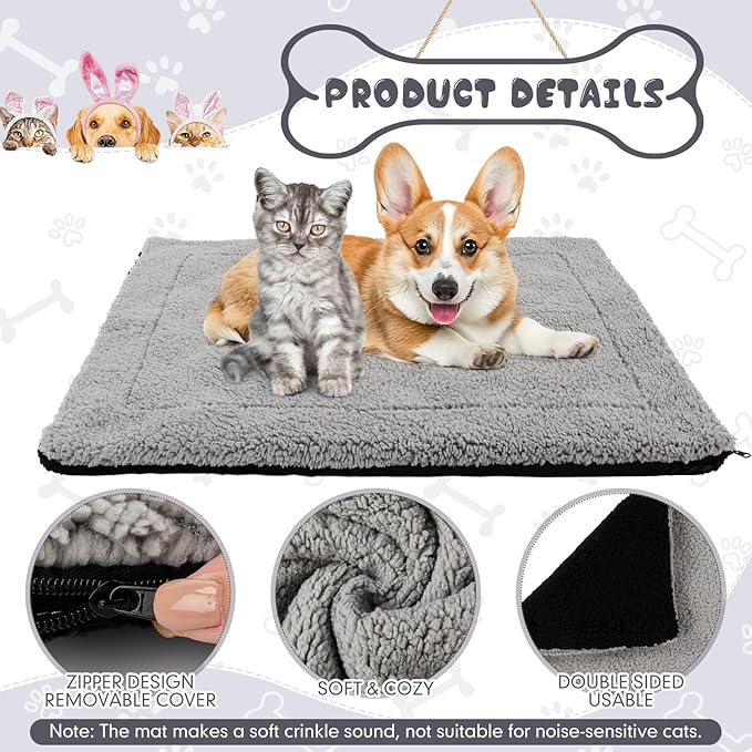Novabright 3 Pack Self Warming Cat Bed 17x22 Inch Self Heating Dog Mat Reflects Body Heat Extra Warm Thermal Pet Pad Washable Cat Dog Bed for Outdoor Indoor Large Kittens Puppy(Black/Gray)