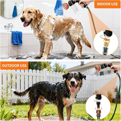 SCHITEC Upgraded Dog Wash Hose Attachment with 100cc Soap Dispenser, 8-in-1 Spray Modes Dog Shampoo Sprayer Nozzle Pet Shower Attachment for Bathing Dogs, Car Wash, Garden Watering