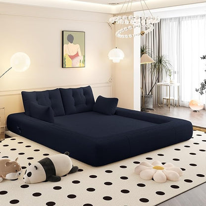 KEIKI 78.7" Human-Sized Dog Bed, 3-in-1 Foldable Sleeper Sofa Bed for Adults, Convertible Floor Couch & Lazy Lounge Chair with Teddy Fabric Foam Filling, Dark Blue