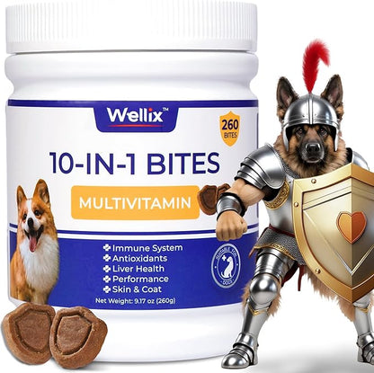 260 Bites Wellix 10-in-1 Dog Vitamins - Multivitamin for Dogs Immune Supports,Boost Hip&Joint,Skin&Coat,Liver&Gut Health -Dog Antioxidant Supplements