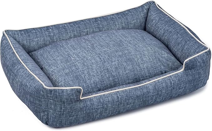 Jax & Bones Dog Bed Lounge - Machine Washable Bed for Dogs - Extra Heavy Duty Bolstered Sides - Large Stonewash Blue Dog Mat Beds | 39 x 32 Inches