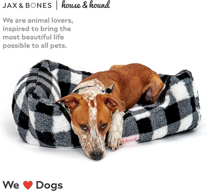 Jax & Bones Relaxer Plaid Dog Bed - Machine Washable Pet Bed for Large Size Dogs - Hides Shedding Hair, Easy to Clean, Sleep Enhancing