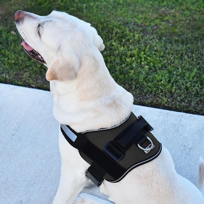 Dogline Dog Harness, Reflective No-Pull Adjustable Vest with Handle, Breathable No-Choke Harness for Small, Medium or Large Dogs Room for Patches Girth 33"-46" in Black
