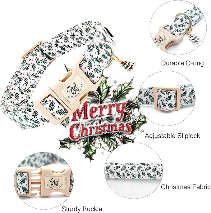 Elegant little tail Christmas Dog Collar, Green Pet Collar Cotton Soft Winter Dog Collars with Quick Release Buckle Pet Puppy Collars for Small Medium Large Dogs
