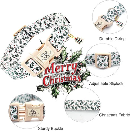 Elegant little tail Christmas Dog Collar, Green Pet Collar Cotton Soft Winter Dog Collars with Quick Release Buckle Pet Puppy Collars for Small Medium Large Dogs
