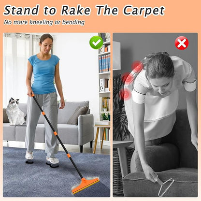 Eaersan Carpet Rake for Pet Hair Removal - Reusable Pet Hair Remover, 60” Adjustable Long Handle Cat Dog Carpet Rake Scraper, Dog Hair Rake Brush for Rugs, Mats, Couch