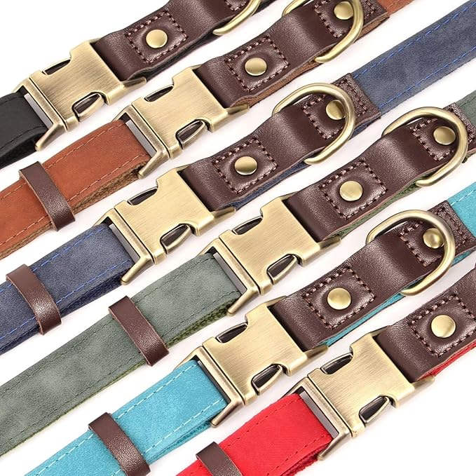 Didog Soft PU Leather Dog Collars for Medium Dogs,Classic Adjustable Dog Collars with Quick Release Metal Buckle,Easy Clean and Comfortable with Nylon Lining,Red,M Neck 14-19"