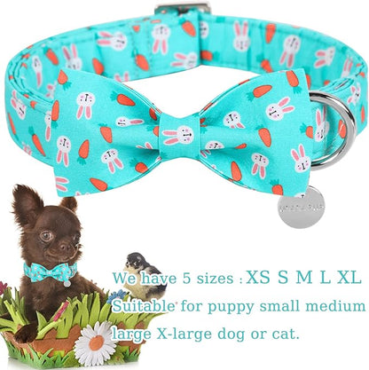 UP URARA PUP Easter Dog Collar with Bow Tie, Cotton Easter Bowtie Collar for Medium Girl Boy Dog, Cute Carrot Pet Collar with Metal Buckle, Easter Gift Rabbit Dog Collar, M
