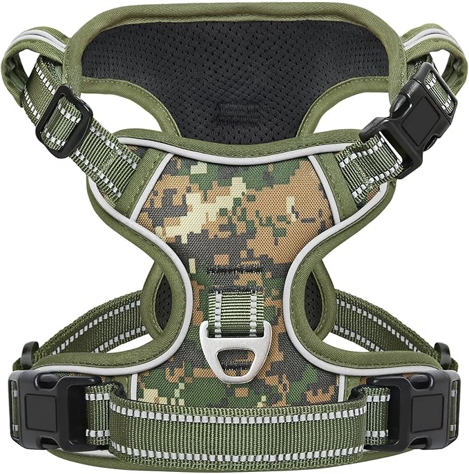 Timos Dog Harness Medium Sized,No Pull Dog Harness Adjustable Metal Rings 3 Buckles,Reflective No Choke with Easy Control Handle for Medium Dogs,Military Green M