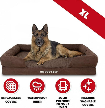 The Dog’s Bed Orthopedic Dog Bed XL Dark Brown Plush 43.5x34, Premium Memory Foam, Pain Relief: Arthritis, Hip & Elbow Dysplasia, Post Surgery, Lameness, Veterinary Approved, Waterproof Washable Cover