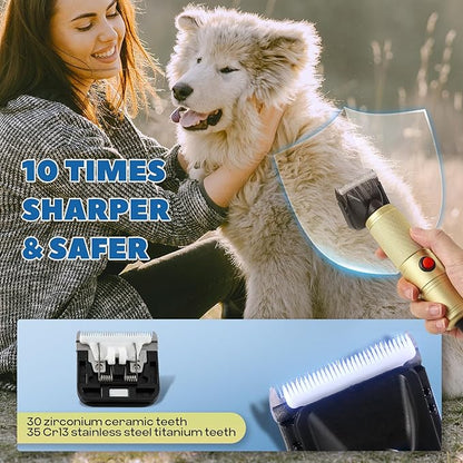 Luzrise Pet Grooming Clippers 280W for Thick Heavy Coats, 2000-6000rpm Stepless Speed Control & 10ft Power Cord, Low Noise< 50db, Dog Trimmer Kit with Extra Detachable Blade (280W)
