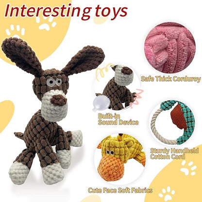 Plush Wrinkled Squeaky Dog Toy,2-Pack The Best Durable Teething Puppy Rope Chew Toy Keeps Them Busy Playing Hide-and-Seek Suitable for Puppy, Medium Dogs and Large Dogs (Pink & Gray)