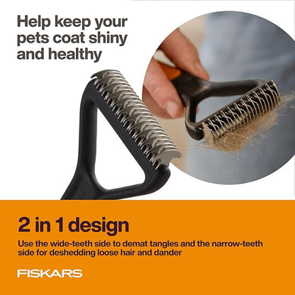 Fiskars Pet, Cat and Dog Brush, Fine Bristles & SoftGrip Handle for Gentle Grooming and Deshedding, Cat and Dog Supplies, Orange/Black