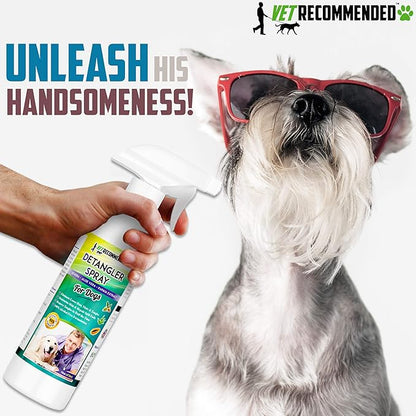 Vet Recommended Dog Detangler Spray & Conditioner – Made from Fresh Natural Extracts of Papaya, Jojoba & Aloe Vera | Eliminate Loose Hair, Remove Matts and Rejuvenate Coat | Made in USA | 16 Oz
