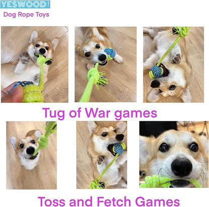YESWOOD! Tug of War Dog Toy Small Breed,Dog Ball with Rope,4-Pack Rope with Ball Attached for Small and Medium Breed 0-80 Pounds,Puppy Interactive Toy