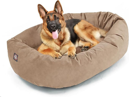 Majestic Pet 52 Inch Suede Calming Dog Bed Washable 52x35x11 (Inch) – Cozy Soft Round Donut Dog Bed with Spine Support for Dogs to Rest Their Head - Pet Bed X- Large – Stone (2025)