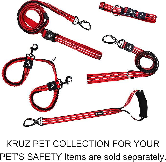 Kruz Dog Leash (Width - 1”, Length - 20 in) Reflective Rope Lead with Soft Silicone Grip, Click & Lock Snap, Durable Nylon Safety Lead with Locking Carabiner Clip & Foam Handle - Blue