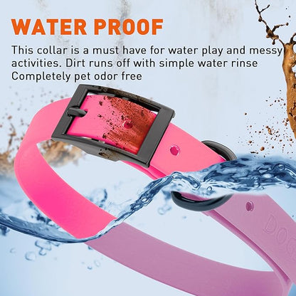 Dogline Biothane Waterproof Dog Collar Strong Coated Nylon Webbing with Black Hardware Odor- Proof for Easy Care Easy to Clean High Performance Fits Small Medium or Large Dogs, Passionfruit Pink