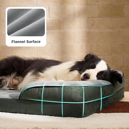 Bedsure L Plus Orthopedic Dog Bed for Large Dogs - Waterproof Dog Cat Bed, L Plus Big Comfort Dogs Couch Sofa with Washable Removable Cover, Pet Bed with Nonskid Bottom, Boreal Canopy Green, 38"