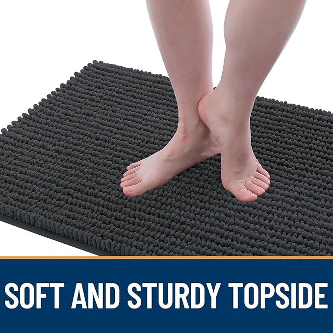 OLANLY Dog Door Mat for Muddy Paws 30x20, Ultra Absorbent Chenille Mud Doormat, Non-Slip Washable and Dirt Trapping Doormat for Indoor Entryway, Quick-Dry Indoor Pet Bed Mats for Dogs, Dark Grey