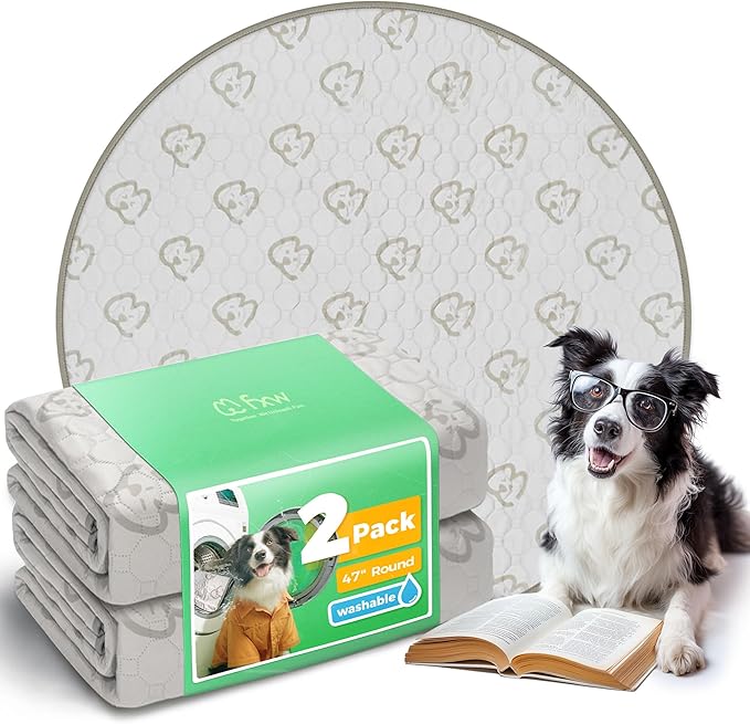 FXW Washable Pee Pads for Dogs, Leak-Proof & Non-Slip, Specifically Designed for Whelping Box, 47" Round, Khaki, 2 Packs