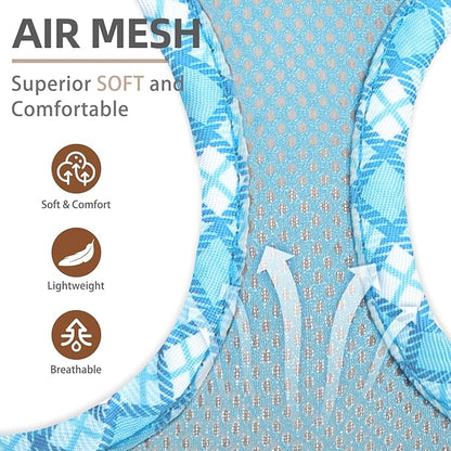 PUPTECK Dog Harness and Leash Set for Small Medium Dogs No Pull Step-in Soft Mesh Puppy Cat Vest Harnesses Reflective at Night, Sky Blue, L