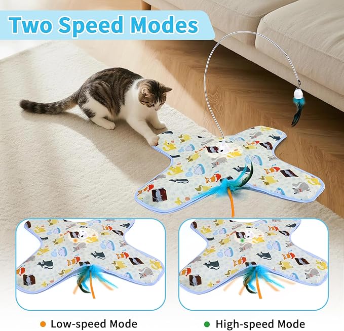 DFQ Interactive Cat Toy,3 in 1 Hide and Seek for Indoor Cats, Rechargeable Touch-Activated Moving Feather Wand with Concealed Motion, Play Toy for Kittens and Adult Cats (Yellow)