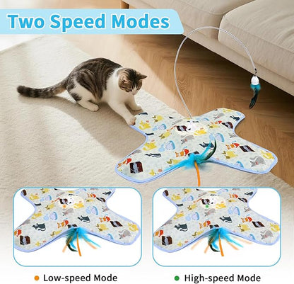 DFQ Interactive Cat Toy,3 in 1 Hide and Seek for Indoor Cats, Rechargeable Touch-Activated Moving Feather Wand with Concealed Motion, Play Toy for Kittens and Adult Cats (Yellow)