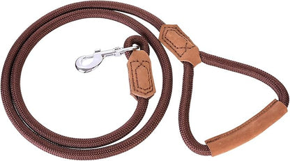 Mile High Life | Premium Leather Dog Leash | Strong Rope Leash | Leather Handle | Zinc Alloy Strong Clasp | Small Medium Large Dogs | 4/5/6 Feet(Dark Brown, 60 Inch (Pack of 1))
