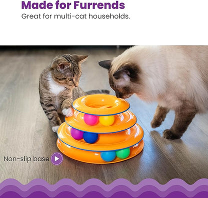 Catstages Tower of Tracks Cat Toy – 3-Level Track Tower with 6 Balls, Interactive Cat Toy for Indoor Enrichment