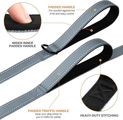 Joytale Dog Leash Heavy Duty for Large Dogs That Pull, Double Handle for Traffic Control, Double-Sided Reflective Leashes for Large Medium Dogs Night Safety, 6FT, Gray