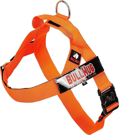 BULLHUG Adjustable Dog Harness– No Pull, No Choke – for English Bulldogs, French Bulldogs, Pugs & Broad-Chested Breeds – Easy, Safe Walks (NEON Orange, Small)
