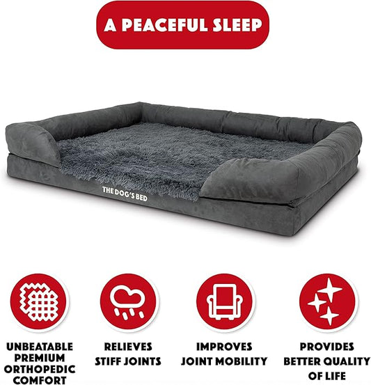 The Dog’s Bed Medium Oxford Grey, Memory Foam, Pain Relief: Arthritis, Hip & Elbow Dysplasia, Post Surgery, Lameness, Supportive, Calming, Waterproof Washable Cover, Veterinary Approved