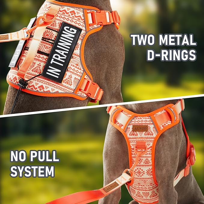 Tactical Dog Vest Harness No Pull Easy Walker Pet Harness for Walking Training Hiking for M Sized Dogs with 2 Leash Clips 3 Buckles Reflective Strip Soft Padded Handle, Tribal, French Bulldog