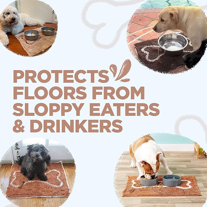 Soggy Doggy Slopmat - Beige/Red Bone - 18” x 24″ - Water Absorbing Door Mat for Muddy Paws and Food/Water Bowls - Microfiber Chenille Small Doormat - Machine Washable