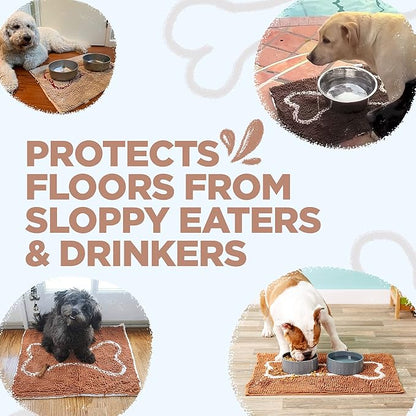 Soggy Doggy Slopmat - Beige/Red Bone - 18” x 24″ - Water Absorbing Door Mat for Muddy Paws and Food/Water Bowls - Microfiber Chenille Small Doormat - Machine Washable