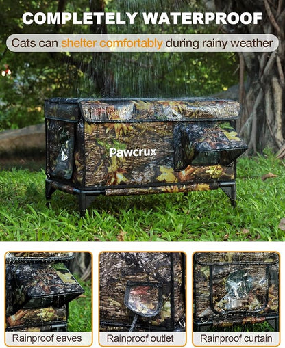 Weatherproof Heated Cat House for Outdoor in Winter, Heated Cat Bed Kitty Shelter with Cat Heating Pad, Insulated & Safe Escape Door, Warm House for Outside Stray Cat (Leaf Color, 17"x25"x17")