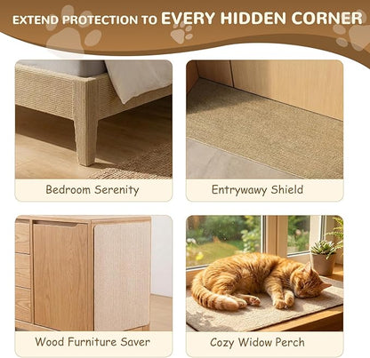 118Inch Cat Carpet Protector for Furniture Couch - Self Adhesive Cat Scratching Mat for Wall Door & Sofa - DIY Trimmable Scratcher Pad Material - Replacement Rug for Shelf Tree.