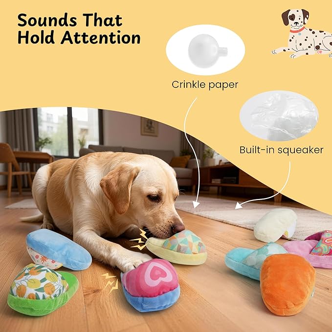 Nocciola 10 Pack Slipper Dog Toys, Squeaky Crinkle Plush Dog Toys for Small Medium Dogs, Interactive Chew Toys for Boredom, Indoor Soft Puppy Toy Set