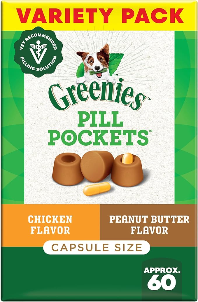 Greenies Pill Pockets for Dogs, Large Size Soft Dog Treats, Chicken Flavor and Peanut Butter Flavor, 7.9 oz. Pouch