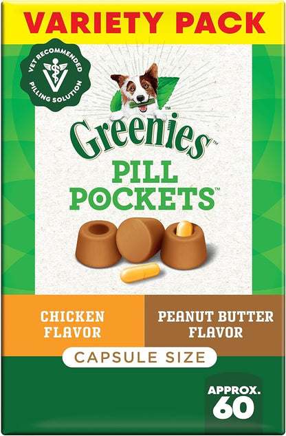 Greenies Pill Pockets for Dogs, Large Size Soft Dog Treats, Chicken Flavor and Peanut Butter Flavor, 7.9 oz. Pouch