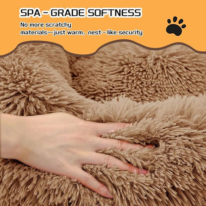 Comfort Donut Dog Bed for Small Dogs, Cat Bed & Pet Bed for Indoor Use, Medium Size with Soft Plush, Round Dog Beds for Large Dogs and Cats (Light Brown, 20''Lx20''Wx8''Th)